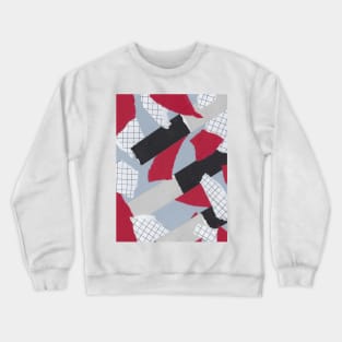 Checkers and Bars - Red, Blue, White - Abstract Mixed Torn Paper Collage Crewneck Sweatshirt